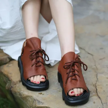 Fashion Casual Women's Sandals Shoes Lace Up Platform 4.5 cm Heel New Breathable Sandal Open Toe Genuine Leather Summer Original 
Fashion Casual Women's Sandals Shoes Lace Up Platform 4.5 cm Heel New Breathable Sandal Open Toe Genuine Leather Summer Original