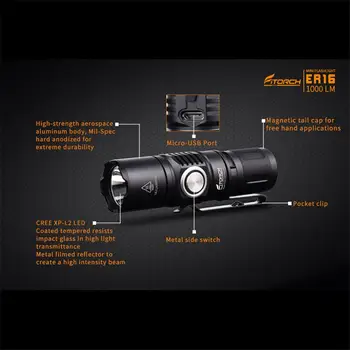 Fitorch ER16 XP-L2 1000Lumens Magnetic Tail Rechargeable Mini LED Flashlight for Camping Torch Lantern Spotlights Lamp Pocket
Fitorch ER16 XP-L2 1000Lumens Magnetic Tail Rechargeable Mini LED Flashlight for Camping Torch Lantern Spotlights Lamp Pocket