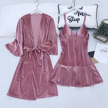 Sexy Pink Bathrobe Gown Women Sleepwear Velour Autumn New 2PCS Kimono Robe Set Intimate Lingerie Casual Velvet Homewear
Sexy Pink Bathrobe Gown Women Sleepwear Velour Autumn New 2PCS Kimono Robe Set Intimate Lingerie Casual Velvet Homewear