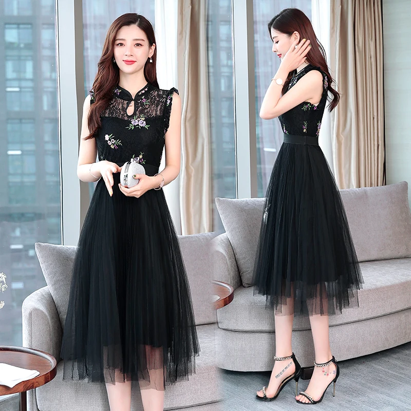 2020 Lace Embroidery Mesh Patchwork Midi Dress Summer 4XL Plus Size Sleeveless A-Line Dress Elegant Women Bodycon Party Vestidos
2020 Lace Embroidery Mesh Patchwork Midi Dress Summer 4XL Plus Size Sleeveless A-Line Dress Elegant Women Bodycon Party Vestidos