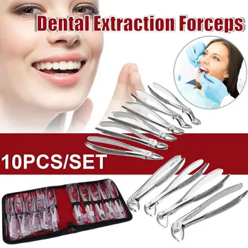 10pcs/set Adult Tooth Extracting Forceps Pliers With Toolkit Dental Surgical Extraction Instruments For Dental Clinic