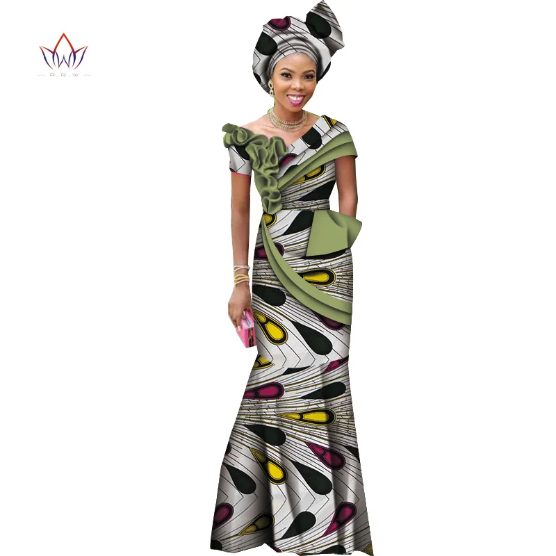 

Summer Bazin Riche African Wax Print free headtie Dresses Dashiki Plus Size 6XL Africa Style Clothing for Women WY5017