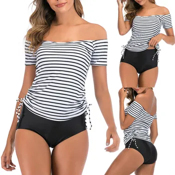 2020 New Women Plus Size Takini High Waist Ruffle Bathing Suit Striped Printing Biquini Off Shoulder Underwear Set Traje de baño
2020 New Women Plus Size Takini High Waist Ruffle Bathing Suit Striped Printing Biquini Off Shoulder Underwear Set Traje de baño