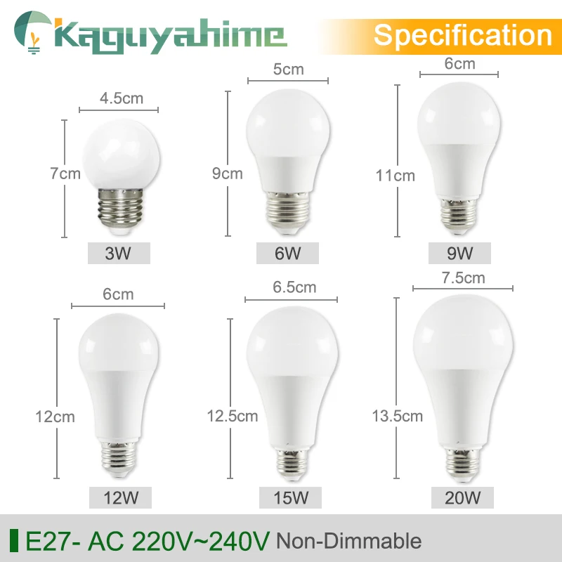 Светодиодная лампа Kaguyahime E27 E14 20 Вт 15 12 9 6 3 220 В переменного тока 240 В|Светодиодные