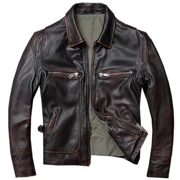 Genuine Cowhide Leather Jacket Men Vintage Brown Black Slim Motorcycle Brand Clothing Casual 100% Cow Leather Coat Hot Sale
Genuine Cowhide Leather Jacket Men Vintage Brown Black Slim Motorcycle Brand Clothing Casual 100% Cow Leather Coat Hot Sale