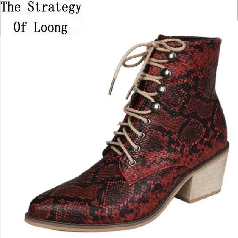 Spring Autumn Winter Cross-tied Snakeskin Ankle Women Boots Plus Size 42 43 Pointed Toe Lace-Up Metal Ladies Shoes 20190814
Spring Autumn Winter Cross-tied Snakeskin Ankle Women Boots Plus Size 42 43 Pointed Toe Lace-Up Metal Ladies Shoes 20190814