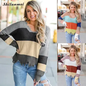 Women Striped Sweater V Neck Tassel Knitted Pullover Autumn Winter Long Sleeve Causal Pull Femme Sexy Fashion Ladies Jumper Tops
Women Striped Sweater V Neck Tassel Knitted Pullover Autumn Winter Long Sleeve Causal Pull Femme Sexy Fashion Ladies Jumper Tops