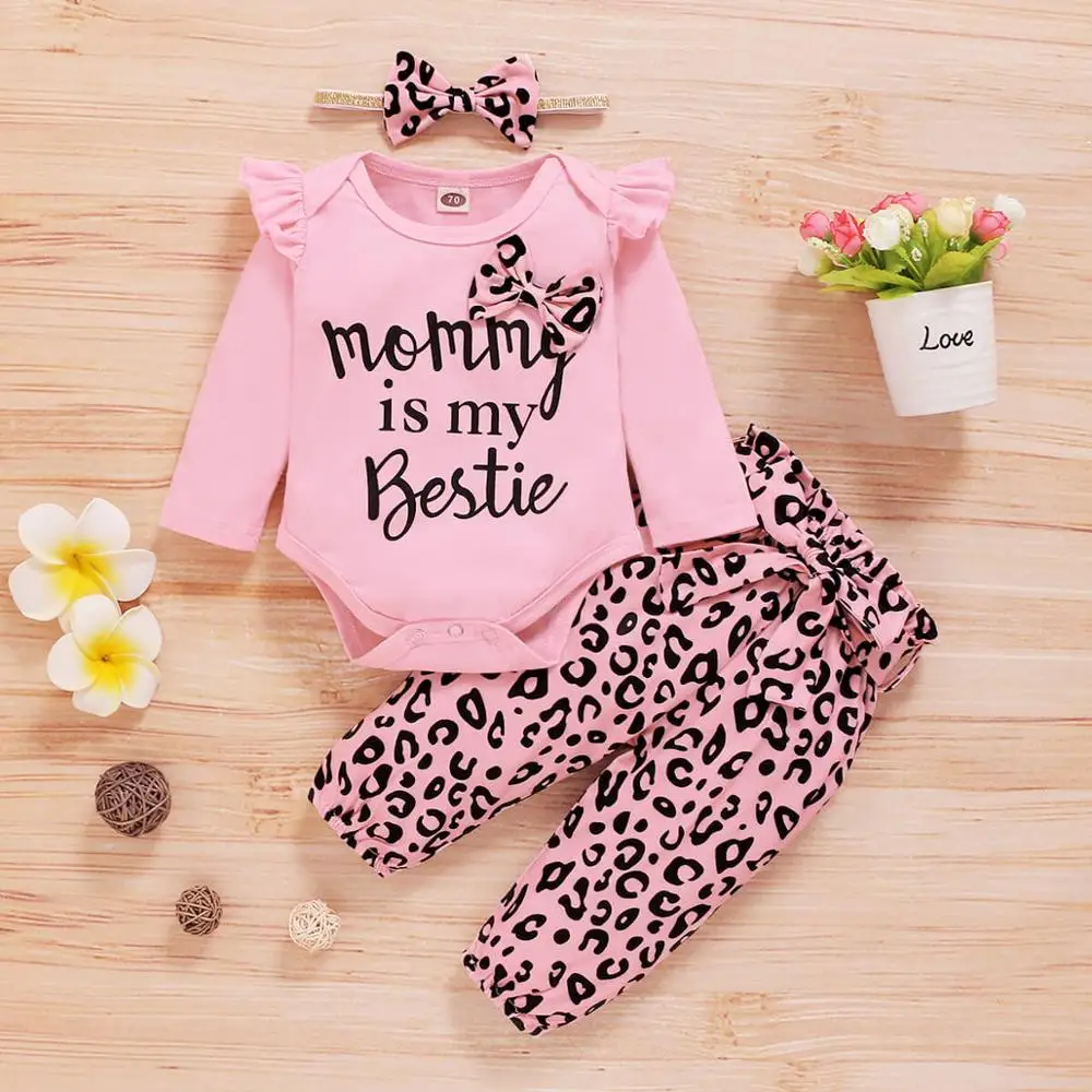 Newborn Outfit 3 Month Baby Girl Clothes Cute Baby Mommy Is My Bestie Baby Romper + Leopard Floral Pants With Headband 3PCS Sets
Newborn Outfit 3 Month Baby Girl Clothes Cute Baby Mommy Is My Bestie Baby Romper + Leopard Floral Pants With Headband 3PCS Sets