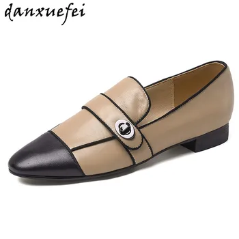 Women's genuine leather metal buckle slip-on flats leisure soft comfortable flats loafers black toe patchwork flats casual shoes 
Women's genuine leather metal buckle slip-on flats leisure soft comfortable flats loafers black toe patchwork flats casual shoes