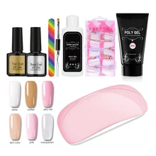 Prego uv gel kit com uv led lâmpada extensão do prego gel polonês cobertura completa dicas escova e líquido polygel ferramentas da arte do prego(China)