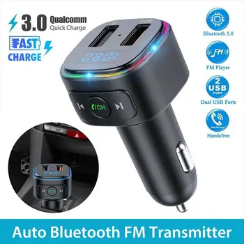 Bluetooth 5.0 Handsfree Car Kit FM Transmitter Modulator Adapter Receiver Audio USB Dual Car Car Bluetooth Charger Player M D0D3
