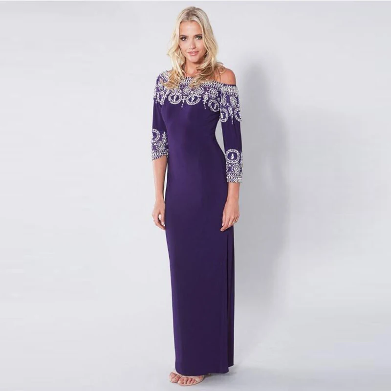 New Graceful Sheath Purple Full Length Boat Neck Mother of the Bride Dresses With 3/4 Sleeves Wedding Guest Gowns Beading
New Graceful Sheath Purple Full Length Boat Neck Mother of the Bride Dresses With 3/4 Sleeves Wedding Guest Gowns Beading