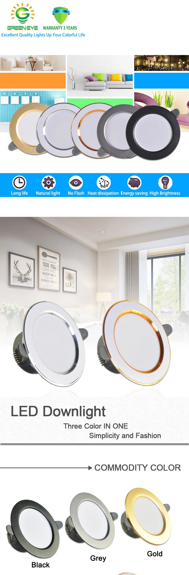 5Pcs downlight led 3w 5w 3000k 4500K 6000K led Downlight AC 220V ceiling downlight Kitchen living room Indoor recessed downlight