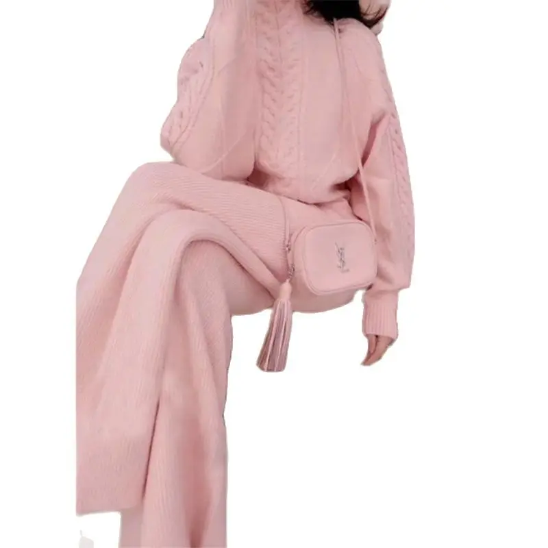 high-collar twist pink sweater two-piece women's knitted suit wide-leg pants western style suit tide Women's office suit
high-collar twist pink sweater two-piece women's knitted suit wide-leg pants western style suit tide Women's office suit