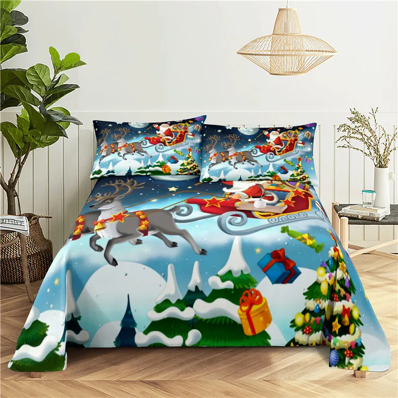 

Christmas 0.9/1.2/1.5/1.8/2.0m Digital Printing Polyester Bed Flat Sheet With Pillowcase Print Bedding Set