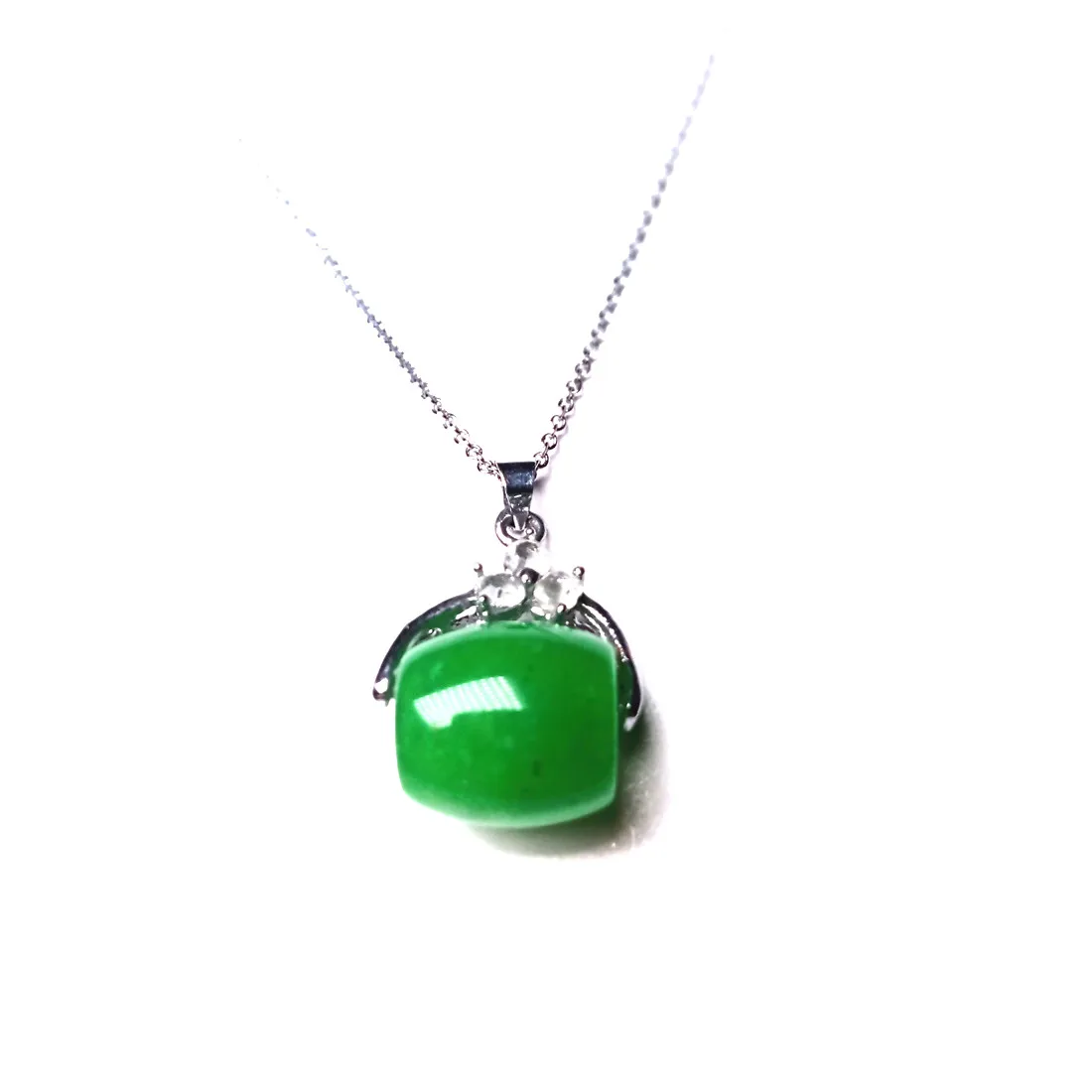 new NATURAL 8mm GREEN JADE ROUND BEADS & TEARDROP PENDANTS NECKLACE 18"