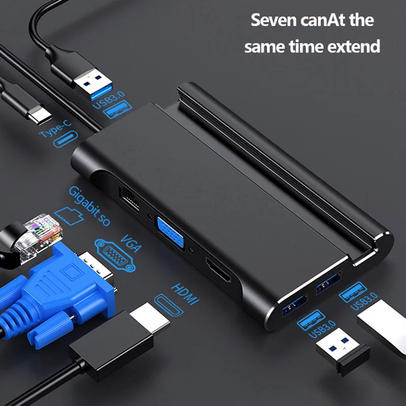 Док Станция hdmi USB 3 0 HDMI VGA RJ45 PD Hub для ноутбука Macbook Pro HP Surface DELL Lenovo Samsung dex|Адаптеры