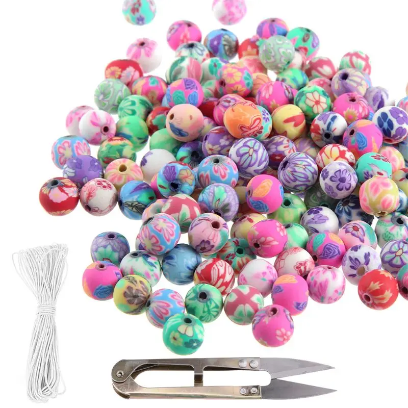100pcs Assorted Handmade Colorful Pattern Beads Polymer Clay Round Spacer Bulk Beads with Scissors and White Cord Jewelry Making
100pcs Assorted Handmade Colorful Pattern Beads Polymer Clay Round Spacer Bulk Beads with Scissors and White Cord Jewelry Making