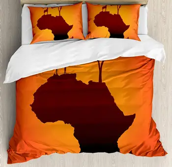 African Duvet Cover Set Safari Map with Continent Giraffe and Tree Silhouette Savannah Wild Design Decorative 3 Piece Bedding
African Duvet Cover Set Safari Map with Continent Giraffe and Tree Silhouette Savannah Wild Design Decorative 3 Piece Bedding