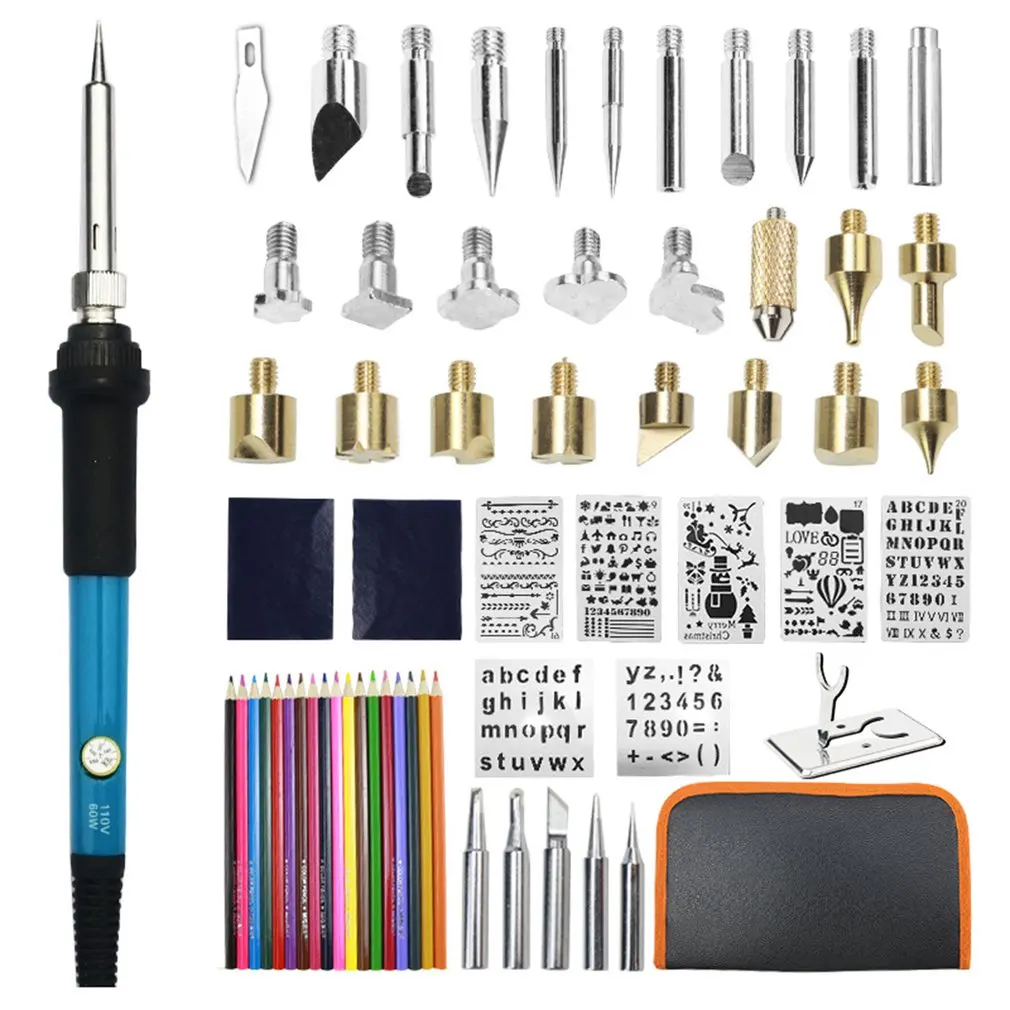 62Pcs set Temperature Regulated Electric Soldering Kit Pyrography Engraving Tool Wood Embossing Pen Set
62Pcs set Temperature Regulated Electric Soldering Kit Pyrography Engraving Tool Wood Embossing Pen Set