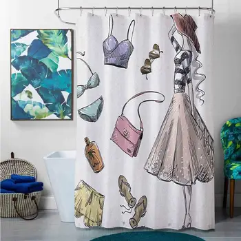 Shower Curtains for Bathroom Aqua Heels and Dresses,Collection of Summer Fashion Clothing and Accessories with Young Woman, 
Shower Curtains for Bathroom Aqua Heels and Dresses,Collection of Summer Fashion Clothing and Accessories with Young Woman,