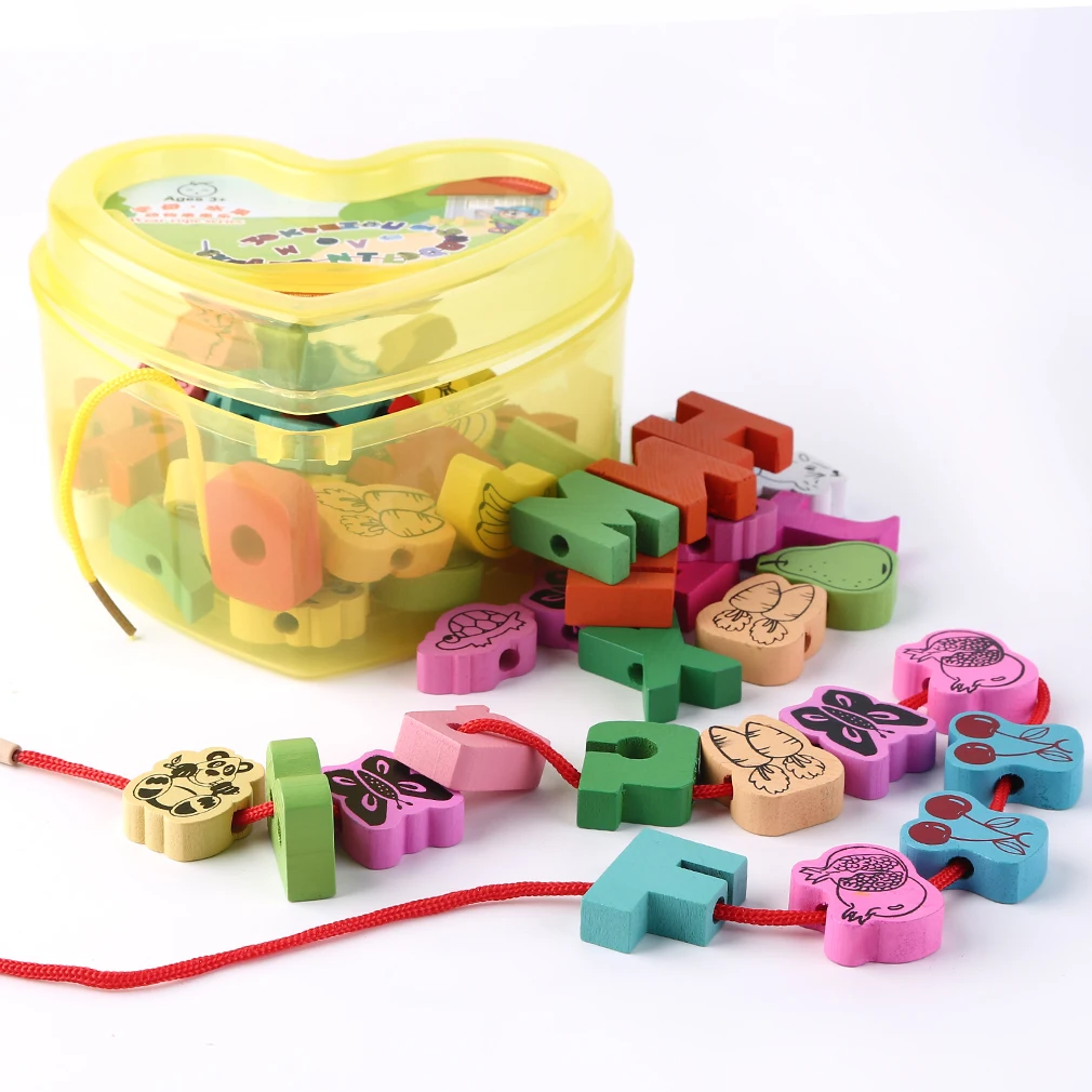 54pcs/lot Baby Wooden Lacing Beads Animals Blocks Heart-shape Stringing Threading Lace Beads Box Educational Preschool Learn Toy
54pcs/lot Baby Wooden Lacing Beads Animals Blocks Heart-shape Stringing Threading Lace Beads Box Educational Preschool Learn Toy