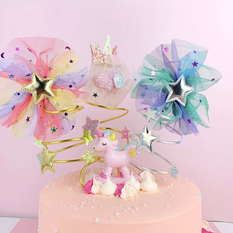 

DIY Unicorn Party Cake Topper Crown Sunflower Star Lace Spiral Twinkle Star Cake Topper Wedding Unicorn Flower Christmas Party