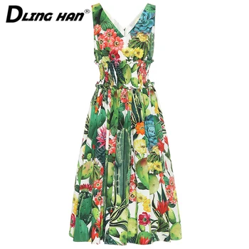 DLINGHAN Fashion Cactus Flower Print Tank Dress Women's Elegant V-Neck Sleeveless Elegant Elastic Dresses Designer Summer New
DLINGHAN Fashion Cactus Flower Print Tank Dress Women's Elegant V-Neck Sleeveless Elegant Elastic Dresses Designer Summer New