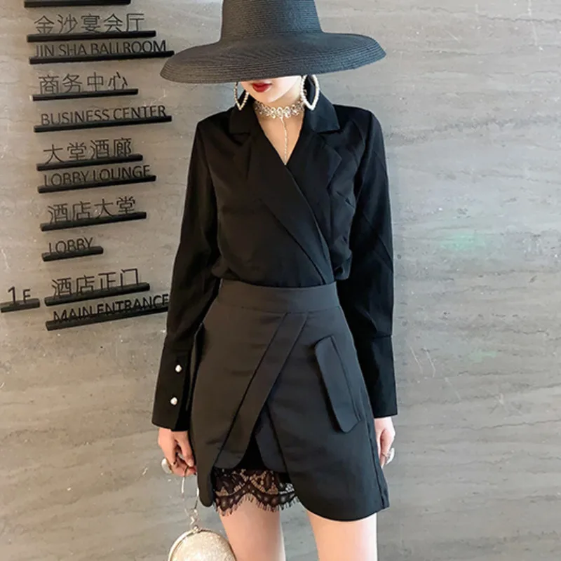 DEAT Solid Color Lapel Long-sleeved Shirt Stitching Lace High Waist Skirt Woman Suit Casual Simple Fashion 2019 Summer New TV432
DEAT Solid Color Lapel Long-sleeved Shirt Stitching Lace High Waist Skirt Woman Suit Casual Simple Fashion 2019 Summer New TV432
