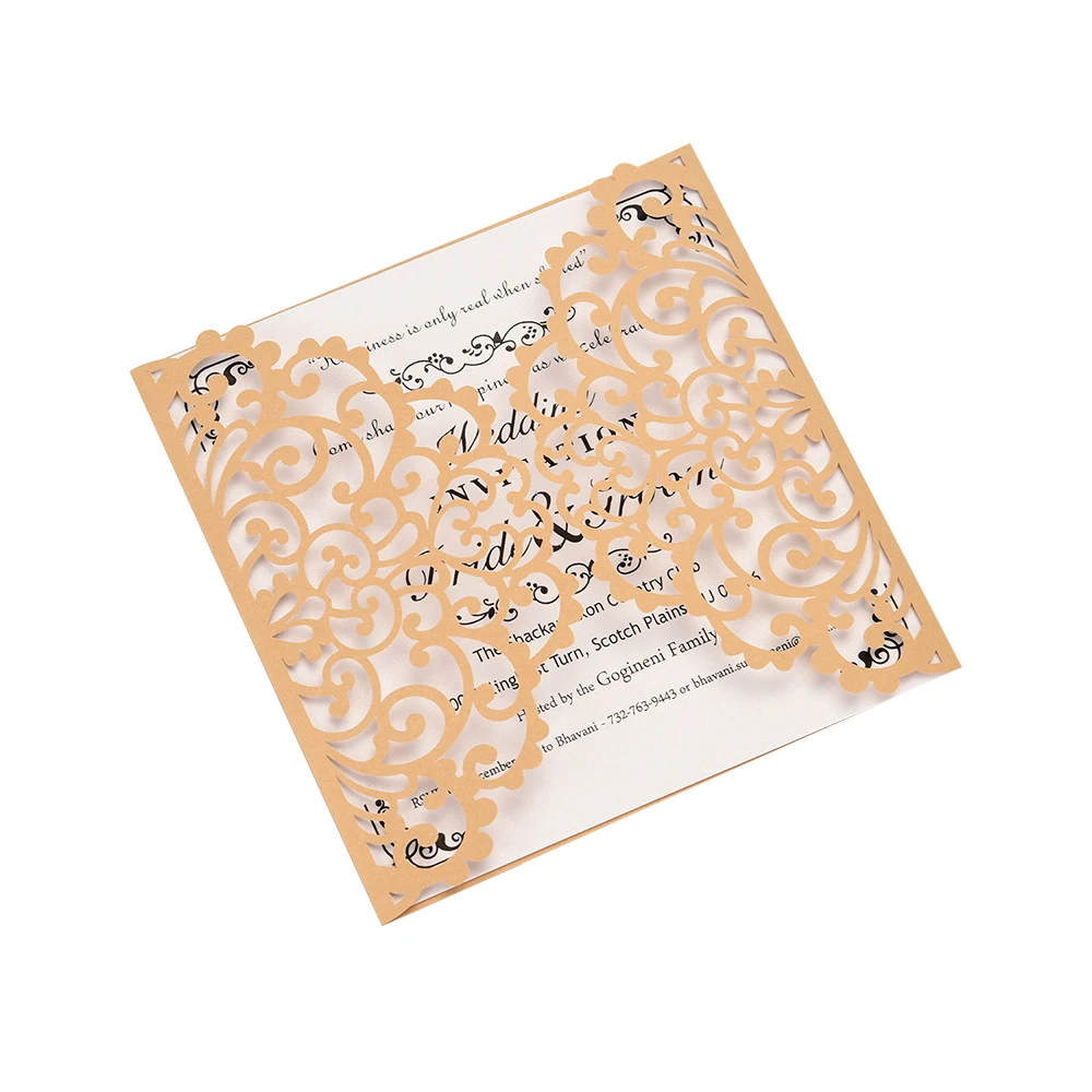 10pcs pearl paper wedding invitation hollow floral invitation