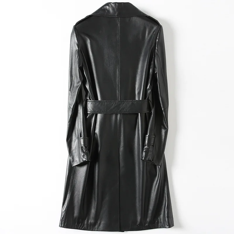 Long Slim Turn-down Collar Black Sheepskin Genuine Leather Autumn Spring Women Classic Leather Coat with Sashes Pockets
Long Slim Turn-down Collar Black Sheepskin Genuine Leather Autumn Spring Women Classic Leather Coat with Sashes Pockets