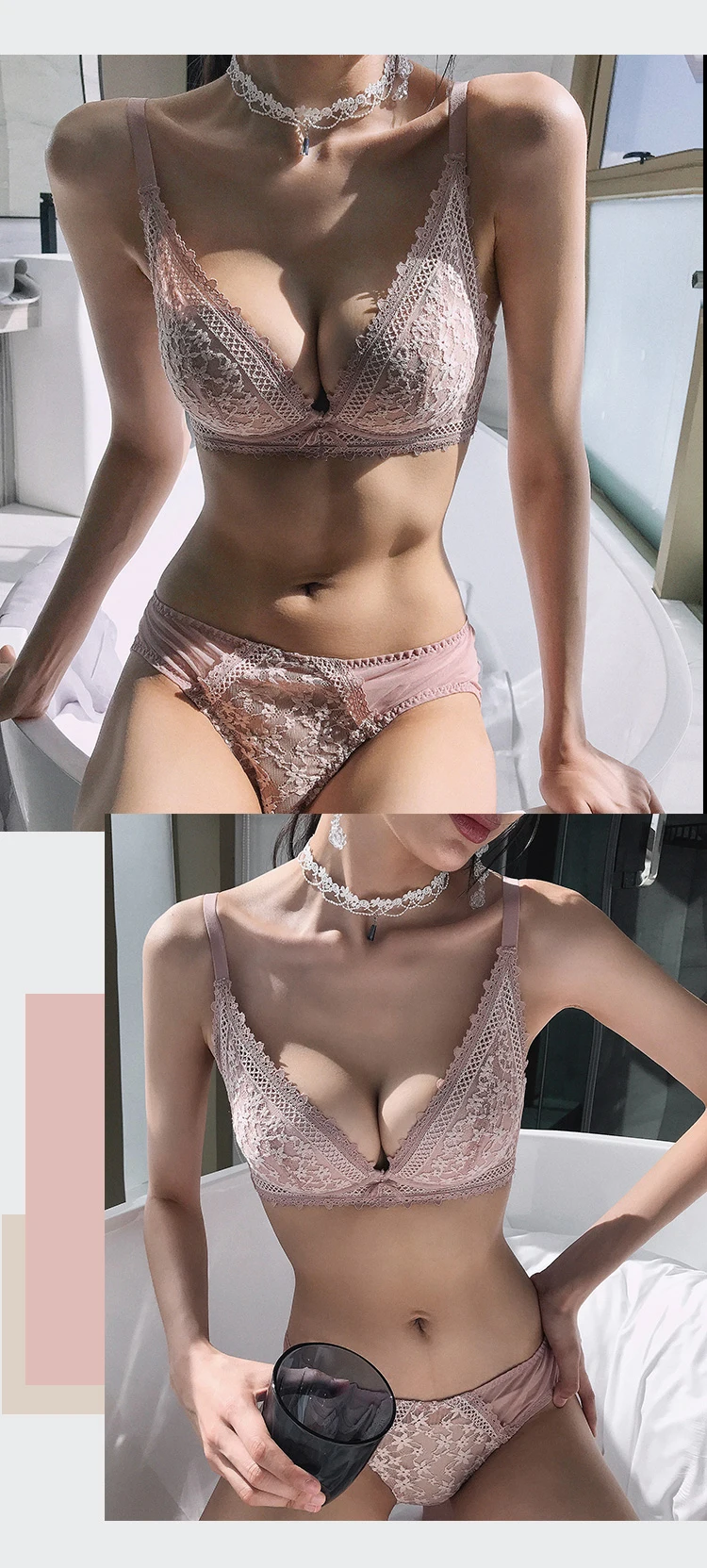 CINOON New Top Sexy Bra set Women's push up Lace Underwear Set Embroidery Jacquard Underwear Panties Deep V Gather Lingerie Set (10)