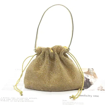 Fashion Women Hand-made Drawstring Banquet Evening Bucket Bags Ladies Small Full Diamond Bling Day Clutch Purses bolsa feminina 
Fashion Women Hand-made Drawstring Banquet Evening Bucket Bags Ladies Small Full Diamond Bling Day Clutch Purses bolsa feminina