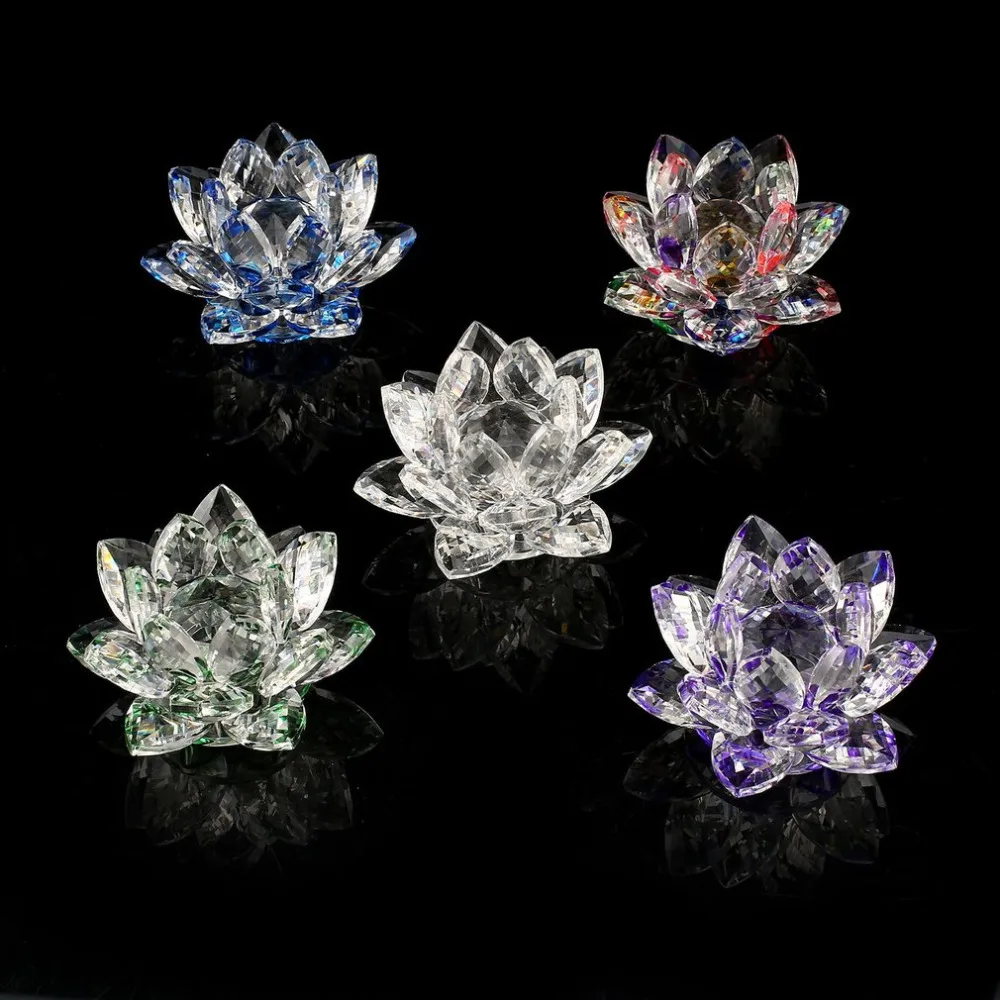 

80mm Quartz Crystal Lotus Flower Crafts Glass Paperweight Fengshui Ornaments Figurines Home Wedding Party Decor Gifts Souvenir