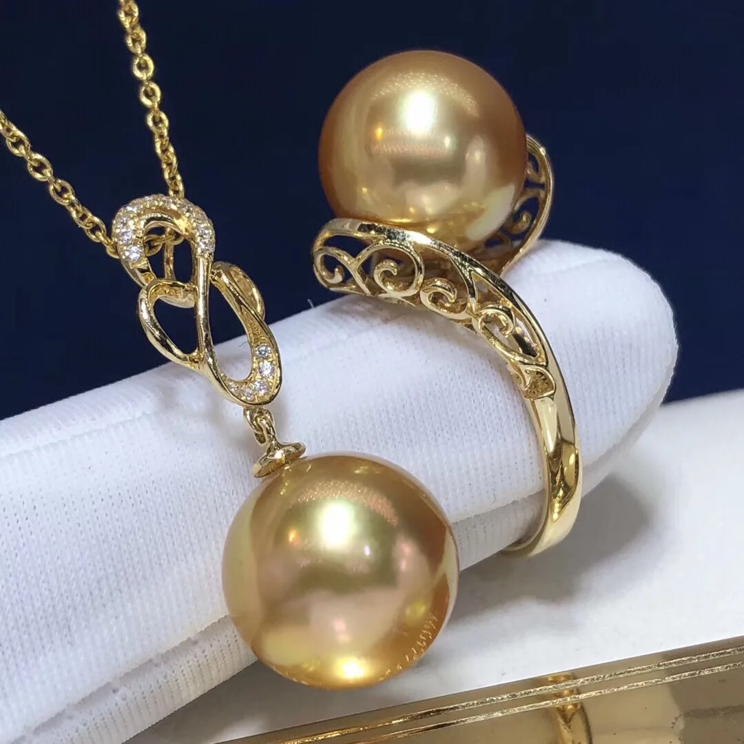1028 Fine Jewelry 18K Gold Natural Ocean Golden Pearl 10-11mm Female's Jewelry Sets for Women FIne Jewelry Sets 1028 Fine Jewelry 18K Gold Natural Ocean Golden Pearl 10-11mm Female's Jewelry Sets for Women FIne Jewelry Sets