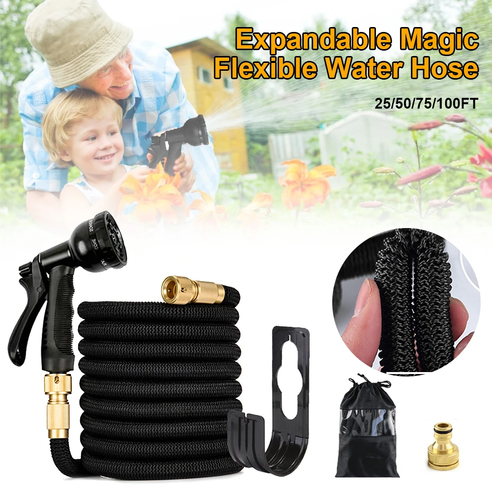 25FT Expandable Garden Hose Flxeible Latex Watering Hose Set with 8-Pattern Nozzle 3/4" Brass Connector
25FT Expandable Garden Hose Flxeible Latex Watering Hose Set with 8-Pattern Nozzle 3/4" Brass Connector