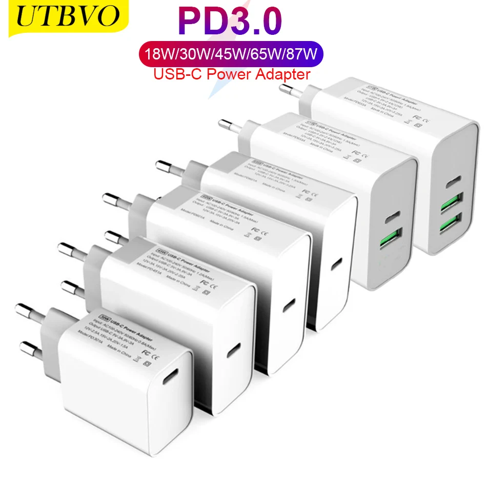 UTBVO USB-C Power Adapter 18W 30W 45W 60W 65W 87W PD Type-C Charger For Xiaomi Laptops MacBook Pro iPhone 12 iPad Samsung S9/S10
UTBVO USB-C Power Adapter 18W 30W 45W 60W 65W 87W PD Type-C Charger For Xiaomi Laptops MacBook Pro iPhone 12 iPad Samsung S9/S10