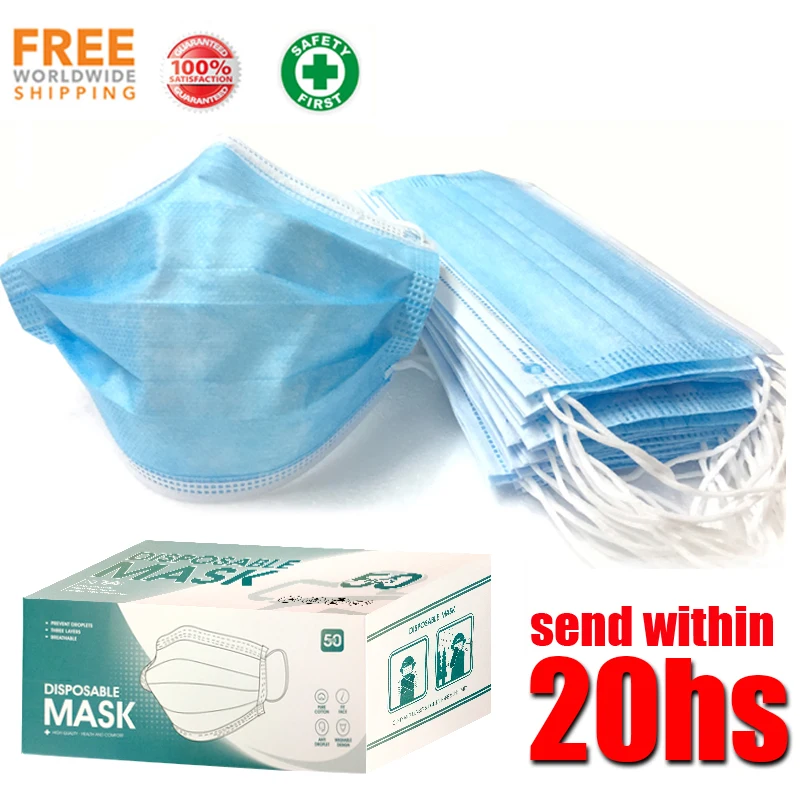 50pcs/box Disposable Mask Hygiene Face 3 ply Filter Masks Anti Dust PM 2.5 mouth shield | Красота и здоровье