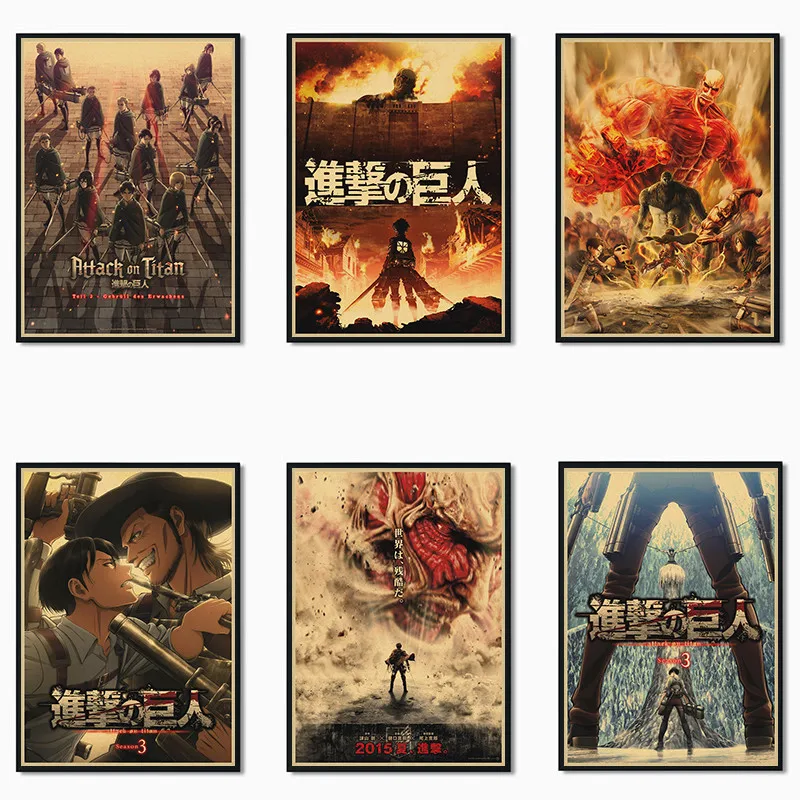 Anime Attack on Titan Poster Classic Cartoon Kraft Paper Wall Sticker Bedroom Dormitory Decorative Paintings | Дом и сад
