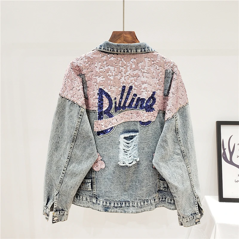 Spring Autumn Women New Harajuku Hole Letter Sequin Denim Jacket Vintage Loose Jeans Jacket Student Basic coat Female Streetwear
Spring Autumn Women New Harajuku Hole Letter Sequin Denim Jacket Vintage Loose Jeans Jacket Student Basic coat Female Streetwear
