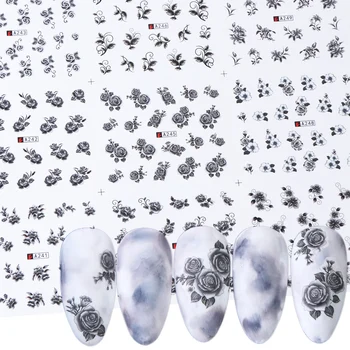12pcs Black Flowers Nail Art Stickers Water Transfer Decals Ink Rose Leaf Charms Designs Decorations Manicure Foils TRA241-252
12pcs Black Flowers Nail Art Stickers Water Transfer Decals Ink Rose Leaf Charms Designs Decorations Manicure Foils TRA241-252