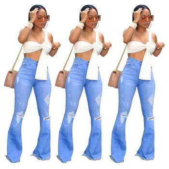 Stretch Ripped Flare Pants Hole Jeans Women Fashion High Waist Pockets Denim Pants Casual Jeans Solid Trousers
Stretch Ripped Flare Pants Hole Jeans Women Fashion High Waist Pockets Denim Pants Casual Jeans Solid Trousers