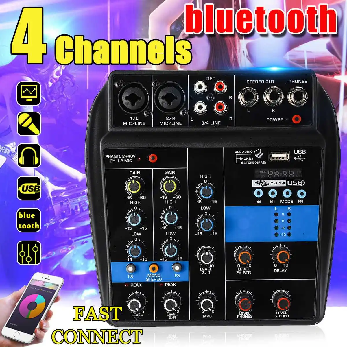 4 Channel Karaoke Mixer Professional Studio Audio DJ Mixing Console Amplifier Digital Mini Microphone Sound Mixer Sound Card
4 Channel Karaoke Mixer Professional Studio Audio DJ Mixing Console Amplifier Digital Mini Microphone Sound Mixer Sound Card