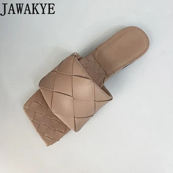 

Cross Woven Flat mules Flip Flops Slippers Women Square Toe Summer Sandals Nude Braided Designer Slides Beach Casual Shoes Woman