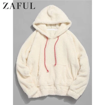 

ZAFUL Camel Plain Faux Fur Fluffy Teddy Hoodie Pullovers Casual Drawstring Preppy Sweatshirt Women Autumn Minimalist Sweatshirts