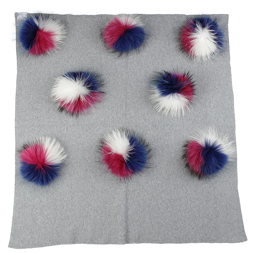 

Newborn Warm Wool Swaddling Blanket Bedding Swaddles Wrap Baby Birth Gift With 8 pcs 15cm Triple Color Real Fur Pompom