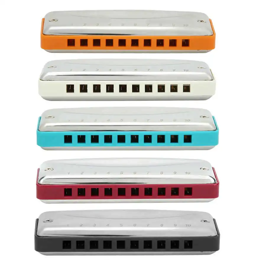 Blues Harmonica 10-Hole Mouthorgan Ab/F/G/Eb/Db Key Portable Wind Instrument High Gloss Waterproof Blues Harmonica