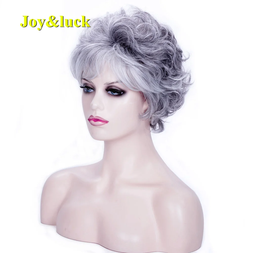 

Synthetic Ombre Grey Short Curly Wigs With Bangs For Women Daily Use New Hairstyle Natural Curly Wig