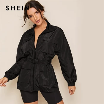 SHEIN Black Zip Up Pocket Patched Jacket With Push Buckle Belt Women Autumn Solid Windbreaker Casual Sporting Outwear Jackets
SHEIN Black Zip Up Pocket Patched Jacket With Push Buckle Belt Women Autumn Solid Windbreaker Casual Sporting Outwear Jackets