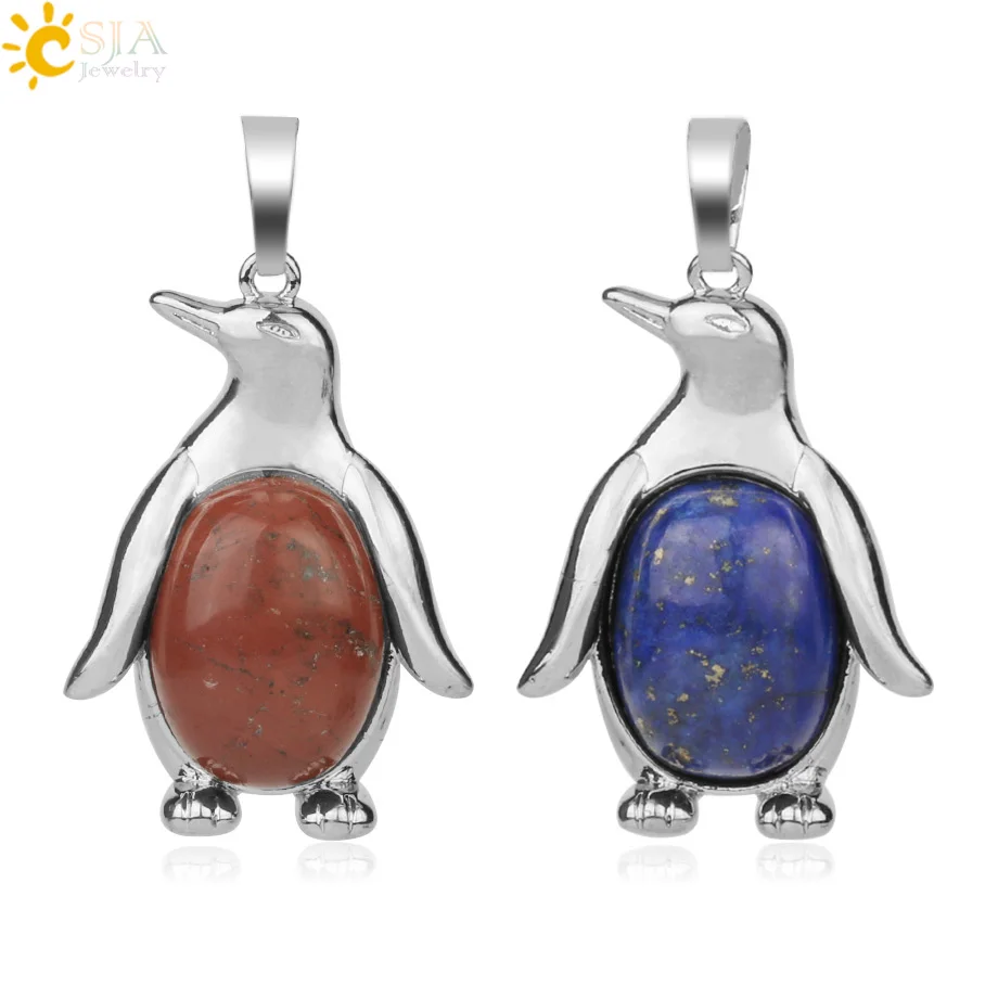 Кулон CSJA в виде пингвина для женщин и девочек ожерелье из натурального камня